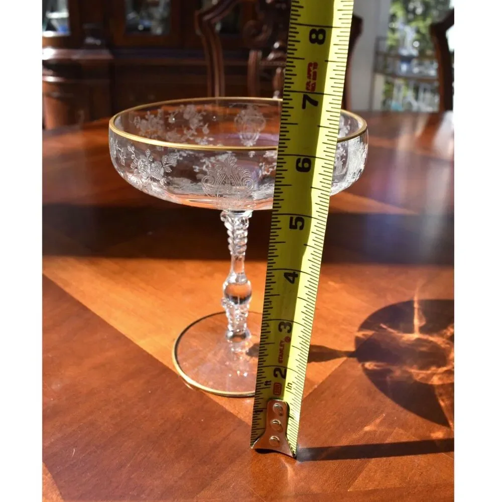 Vintage Cambridge Glass - Gold Trim - Round Compote Rose Point - Clear Stem 3121